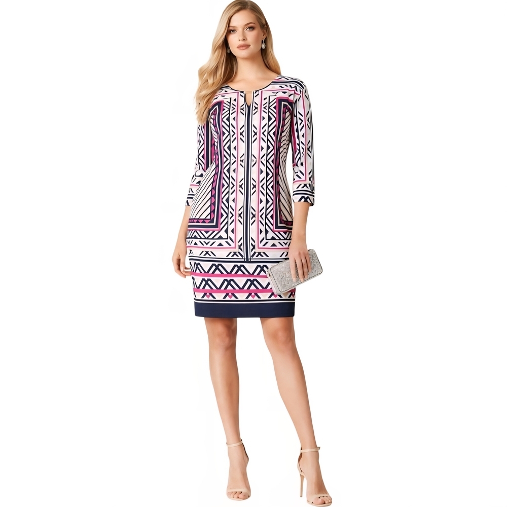 INC International Concepts Pink and Black Long Sleeve Dress